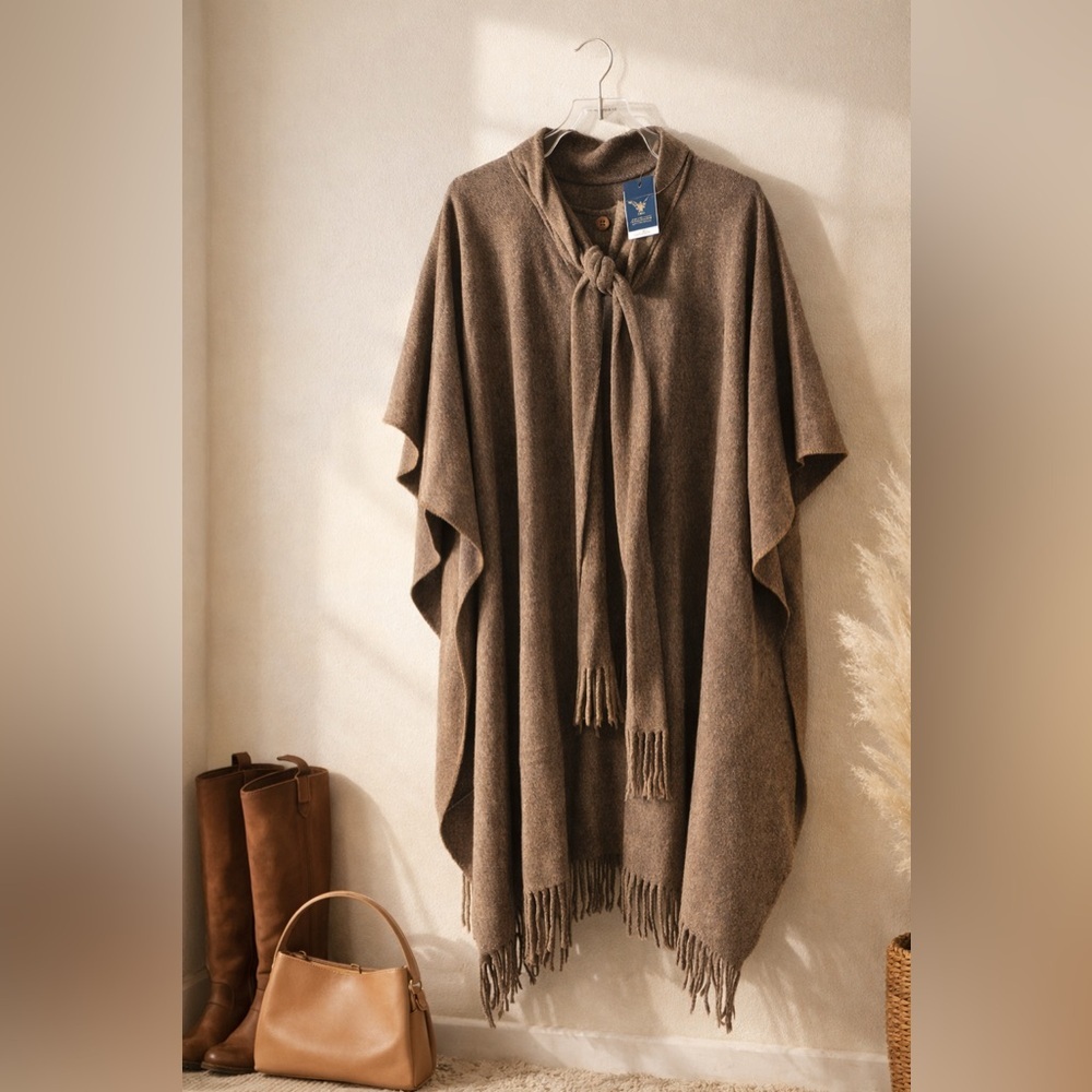 Polo Ralph Lauren camel heathered fringe poncho cape – MSRP $498, NWT